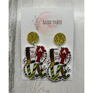 Mardi Gras Beads Crawfish Party Leopard Earrings NEW